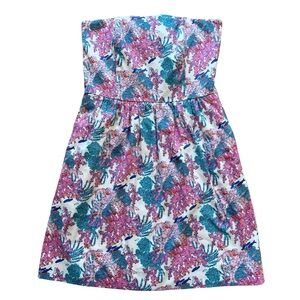 Vineyard Vines Women's Strapless Floral Ocean Life Dress Sz 6 Above Knee Summer
